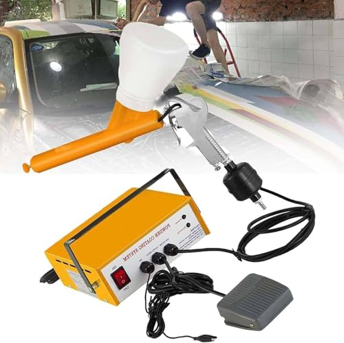 Dxysyldrun Handhållen sprutpistol för pulver, spraysats, elektrostatisk pulversprutningsutrustning, med pedal, gul 5 växlar justerbar