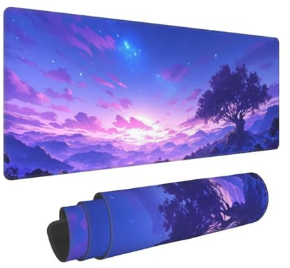 Alfombrilla Ratón XXL Gaming 1400x600x3mm, Grande Alfombrilla Ratón Azul Patrón Mouse Pad Gaming, Tapete Rato Árbol Impermeable y Antideslizante Base de Goma para Decoracion Escritorio Hogares 0E-582