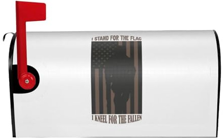 I Stand for The Flag I Kneel Fallen 4th of July Veteran Flag Mailbox Cover Magnetic Waterproof Mail Wraps Post Letter Box Covers for Outdoor Garden 25.5x21 in