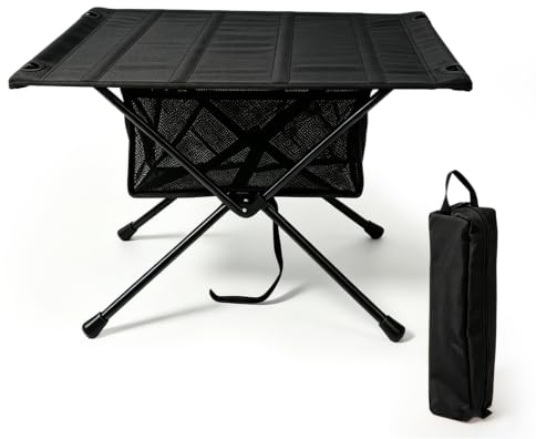 Fällbart campingbord vikbart, fällbord litet vikbart, bärväska och nätficka, utomhusbord ultralätt bärbart, bord vikbart, lastkapacitet upp till 30 kg för utomhusbruk, vandring (svart)