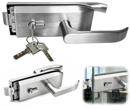 Zinueen Serrure de porte en verre en acier inoxydable avec poignée coulissante et 3 clés pour bureau, salle de bain, balcon, ferrure de porte en verre pour épaisseur de verre de 8 à 12 mm, espace de