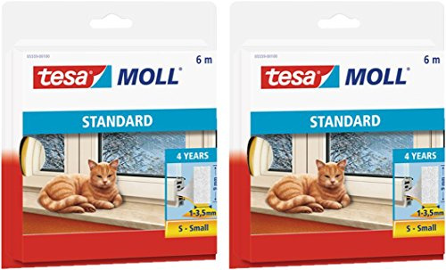 tesamoll® STANDARD I-Profil Schaumstoffdichtung für Fenster und Türen (6mx9mmx4mm / 2er Pack, weiß)