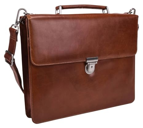 Leonhard Heyden Leder Aktentasche Umhängetasche mit Laptopfach Cambridge Briefcase 1 Compartment Cognac braun