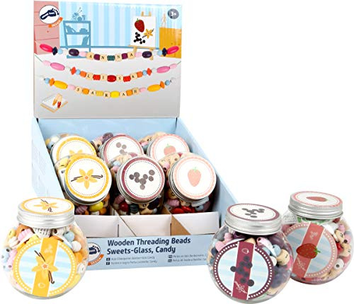 Small Foot 11249 Holz-Fädelperlen Bonbon-Dose Candy, für individuelle Freundschaftsbändchen, für Kinder ab 3 Jahren Spielzeug, Mehrfarbig