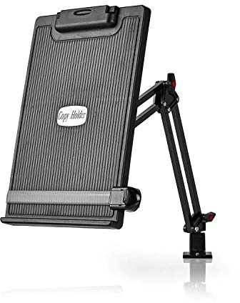 Ex-Pro Full Motion Ergonomische Verstellbare Schreibtischhalterung Kopierhalter mit Linienführung, Dokumentenhalter mit verstellbarem Arm und Clip, Schwarz/Grau