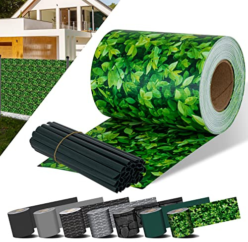 KESSER® Franja Privacidad PVC Rollo Valla Opaca Doble Varilla 35 m x 19cm | 60 Clips Fijación | Resistente a la Intemperie y al Viento | Lámina Opaca Valla Jardín Cercado, Boj
