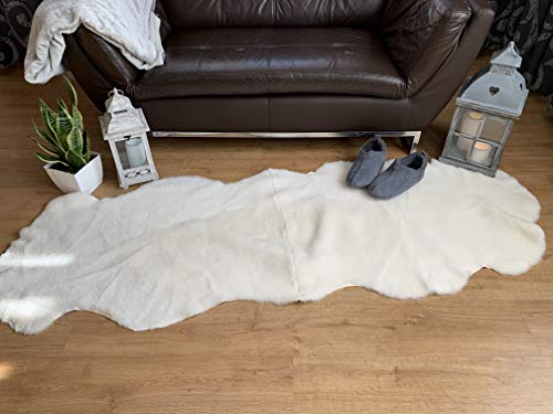Sheepmania Doble piel de oveja auténtica - Piel de cordero natural natural - Piel de oveja corta densidad real - Alfombra manta chimenea manta de piel de cordero - blanco