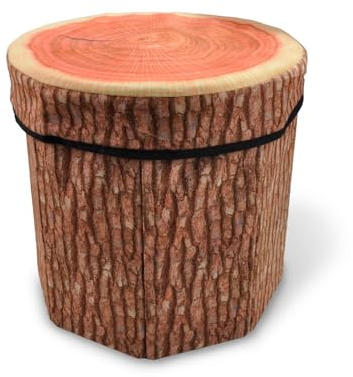 CHEFAN Fruit Storage Stool Ottoman,Tree Stump Stool, Cute Folding Storage Toy Box, Collapsible Seat Chest, Wood Stump Organizer Stool for Toy, Cloth and Kids