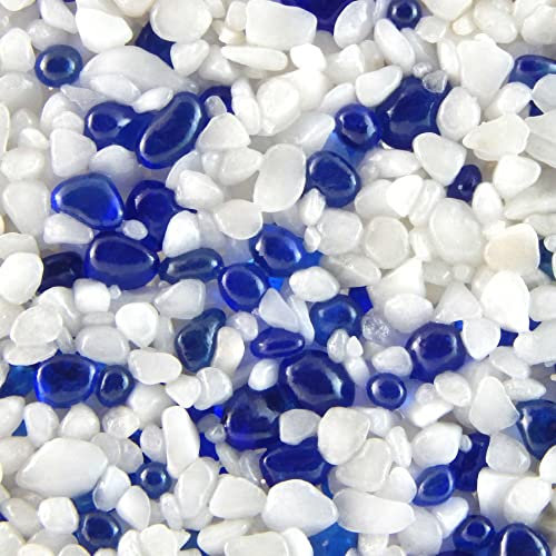 Terralith Glassteinteppich Vetro Komplett-Set für 1qm - Körnung: fein - 1-4mm mit Bindemittel - für außen - Balkon, Terasse, Treppen & Wege – in blau-weiß (Zaffiro Blu/Bianco)