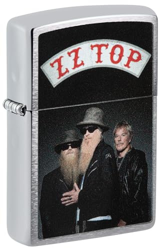 Zippo Encendedor a Prueba de Viento - Modelo ZZ Top - Acabado Cromo Cepillado con Color Image - Recargable - Reutilizable - Diseño a Prueba de Viento - Caja de Regalo Hecho en EEUU