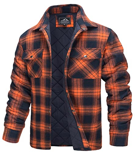 TACVASEN Chemises de Bûcheron Matelassées Travail Rembourrée Décontractée pour Homme Veste en Flanelle a Carreaux Orange,S