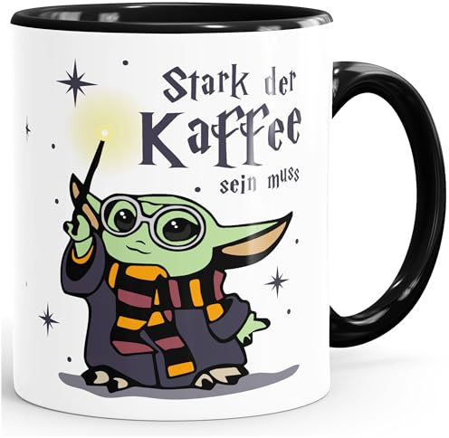 MoonWorks Kaffee-Tasse Baby- Spruch lustig Stark der Kaffee sein muss Geschenk Kaffeeliebhaber Bürotasse Weiss-innen-schwarz standard