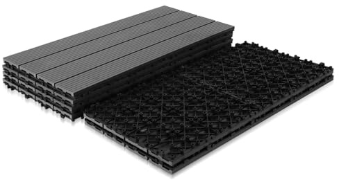 Ansobea 18er Pack WPC Terrassenfliese,Holzfliesen 30x60 cm - 3 m² .Ideal für den Außenbereich Klickfliesen für Balkon, Garten & Terrasse | einfach, schnell & praktisch verlegt, Anthrazit