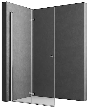 WOWINNE Walk In Dusche Walk In Duschglas 80 x 185cm Walk In Duschfalttür 5 mm ESG Sicherheitsglas Duschwand Glas Duschtrennwand Glas Badewanne Duschwand Höhe 185cm