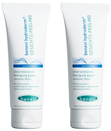 benevi Peeling 75ml für unreine Haut öffnet verstopfte Poren, entfernt Mitesser und abgestorbene Hornschüppchen. Der störende Fettglanz wird vermindert und das Hautbild verfeinert. Ohne Mikroplastik.