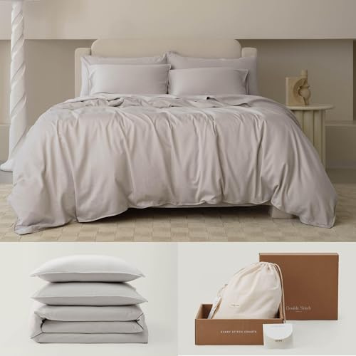Double Stitch Cotton Tencel Duvet Cover - King Size Comforter Cover, Luxury & Soft Eucalyptus Lyocell Bedding Set for Hot Sleepers, Cooling & Breathable, Button Closure, Winter Sky, 106x90