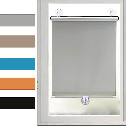 TZYYAO Temporary Blackout roller Curtain,Suction Cup Window Shade,Retractable Sunshade roller blinds,grey 12 sizes,No Drilling,Indoor blackout roller blinds,Grey-75×125cm(29.5 * 49.2in)