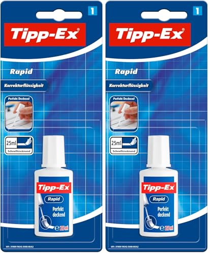 Tipp-Ex Rapid, Correction Fluid Bottle, High Quality Correction Fluid, 20ml, Ideal for School, White, Pack of 2