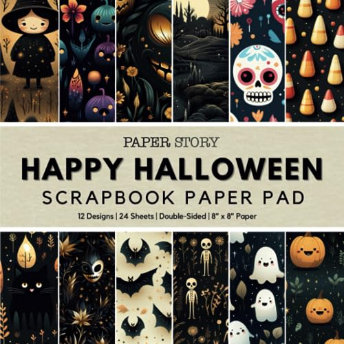 Happy Halloween Scrapbook Paper: 8x8 Double-Sided Haunted Pattern Paper Pad with 12 Spooky Designs for Scrapbooking, Decoupage, Card Making, Origami, Crafts, and More