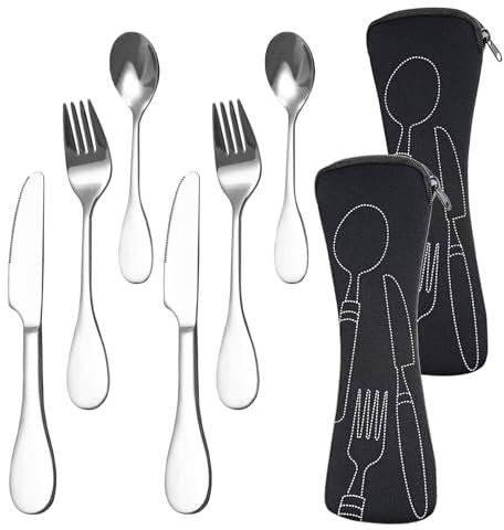 Lot de 8 couverts de contrôle des portions pour manger - Gestion du poids - Cuillères de service - Fourchettes et couteaux - Ustensiles en acier inoxydable avec sac de rangement en tissu