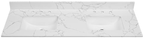EQLOO 60 Inch Engineered Stone Bathroom Vanity Sink Top, with Undermount Rectangular Double Sinks, Vanity Countertop with 8 inch Faucet Hole Spacing and Backsplash in Lightning White