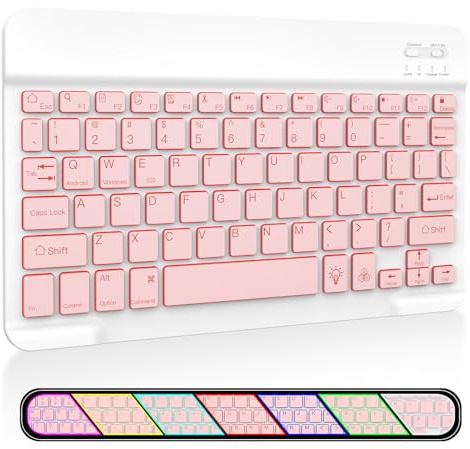 XIWMIX Clavier Bluetooth rétroéclairé 7 couleurs pour iPad, tablettes et téléphones | Clavier portable universel rechargeable pour iPad Pro/iPad Air/iPad 9.7/iPad 10.2/iPad mini et autres iOS Android Windows