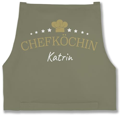 Schürze - Kochschürze Damen Frauen - Chefköchin mit Name - Geschenk Mama Küche Geburtstag Weihnachten Muttertag - 85x69 - Sage Grün - kochschuerze koch schürzen schürtze kochen personalised