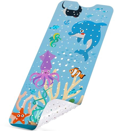 NiBaby Baby Bathtub Mat - Polyvinyl Chloride (PVC), Sea World, Quick Drain, 40x16, Safe & Comfortable for Children & Elderly