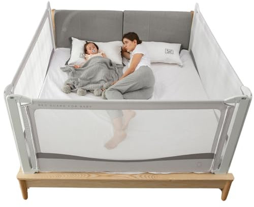 monkey mum® Premium Rausfallschutz Bett, Boxspringbett, Bettgitter 160cm Stabil, Hoch, 80-200cm, Bettschutzgitter für Baby, Kinderbett, Elternbett, Fallchutz Gitter, Bedrail All Sides