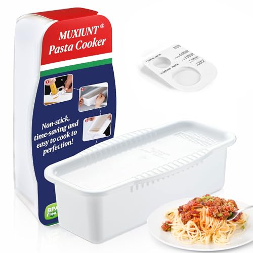 MUXIUNT Microwave Pasta Spaghetti Cooker Pot with Strainer Lid,Pasta Cooker in Microwave with Water Level and Spaghetti Portion Measuring Device,Dormitory Office Apartment Kitchen Essentials