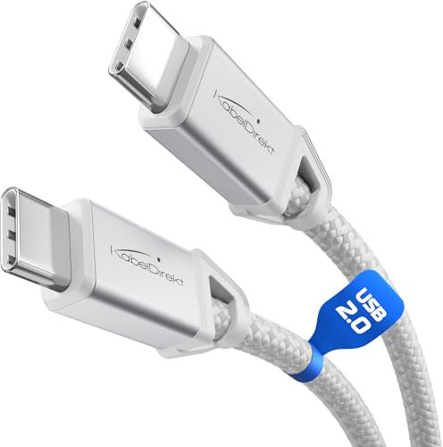 KabelDirekt – Cavo USB-C per Ricarica Veloce, Connettori Metallici + Intrecciato in Nylon, USB 2.0 – 1,5 m (Ricarica Telefoni/Computer Portatili con 60W, Ideale come Cavo di Carica/Dati, Bianco)