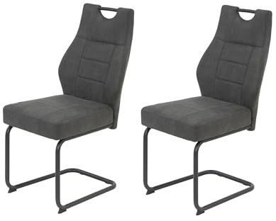 Hela Tische, 2er Set Esszimmerstuhl Schwingstuhl Linda, Vintage Anthrazit, Rundrohgestell grau, Komfortsitz Federkorb, 140kg belastbar