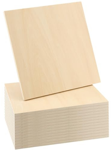 HEIHAK 15 Pieces 200 × 200 x 6 mm Blank Basswood Sheets, Plywood Wood Sheets, Unfinished Square Basswood for Wood Craft, Painting, Carving, Model Making Projects