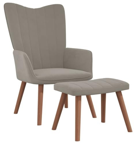LIANGDONFC ohrensessel Vintage、kinosesselRelaxsessel mit Hocker Hellgrau SamtWohnzimmer, Büro,