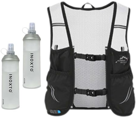 Oshhni Trinkweste, Trinkrucksack, Trinkbeutel, Laufweste zum Wandern, Laufen, Rennen, Schwarz, l