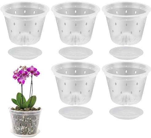Transparenter Blumentopf – transparente Orchideentöpfe | Umtopfen von Orchideen mit Untersetzerlöchern, atmungsaktiver -Orchideen-Übertopf, Blumentopf für drinnen und draußen, für Orchideen,