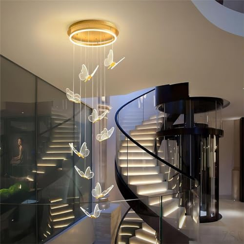 LYSDjia Kronleuchter Modern LED Große Treppenpendelleuchte Acryl Schmetterling Dimmbare Hängelampe Höhenverstellbare Beleuchtungsvorrichtung für hohe Decken Geeignet für Wohnzimmer Villa Schlafzimmer