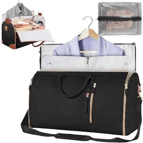 CXINLky Faltbare Reisetasche Kleidersack Travel Duffle Bag PU Leder Wasserdicht Reisetasche Faltbar Große Kapazität Kleidersack Reisetasche Anzugtasche Reisetasche-Schwarz-B