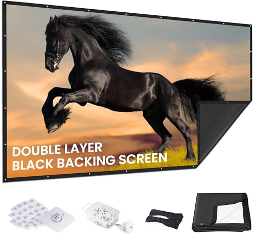 Écran de Projection 150 Pouces Amélioré - Dos Noir, Bords Droits, Pliable, Lavable et Anti-Pli - pour Cinéma Maison et Extérieur - Blanc 16:9 par IOLIEO