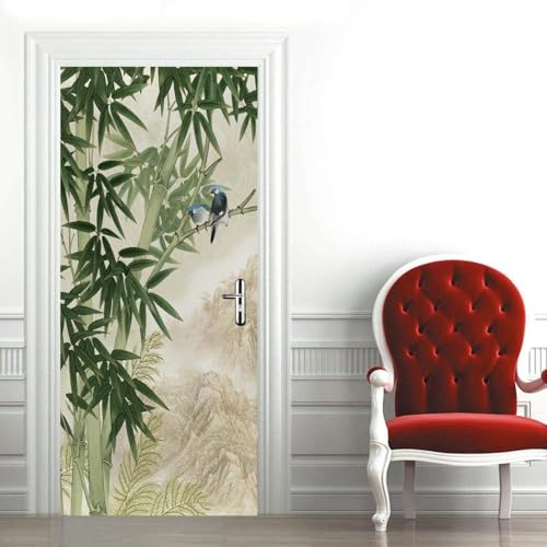 Türtapete Selbstklebend 80x200 cm Türfolie Selbstklebend Bambus Türaufkleber Türposter Asiatisches Chinesisch Türsticker Fototapete 3D Effekt für Schlafzimmer Wohnzimmer Küche 2667A