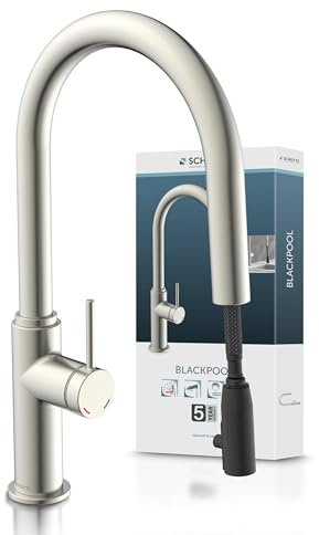 SCHÜTTE 79526 Blackpool Küchenarmatur mit ausziehbarer Geschirrbrause, 360 Grad Wasserhahn für die Küche, Mischbatterie mit Einhebelmischer, Spültischarmatur mit Brause ausziehbar in Edelstahl