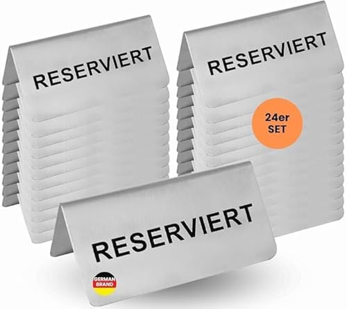 getgastro 24-er Reserviert Schilder Gastronomie – Edelstahl rostfrei – kratzfeste Oberfläche – lange Lebensdauer – klassisches Design - Tischaufsteller für Restaurant, Hotel oder Events – 10x5cm
