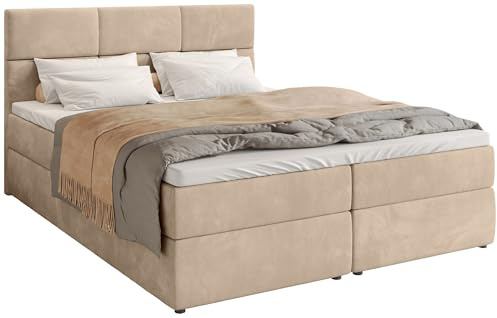BROMARKT Boxspringbett mit Matratze 180x200 Bett mit Stauraum Hellbeige | Polsterbett mit Bettkasten und Topper Doppelbett für Schlafzimmer gepolstertes Kopfteil BOSTON Härtegrad H3 Samtstoff