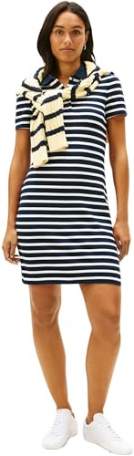 Tommy Hilfiger Donna Abito a Polo 1985 Slim Pique Slim Fit, Nero (Dark Night Navy/Ecru STP), M
