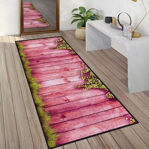 Rglxing Teppich Läufer Flur rutschfest Küchenteppich Fußmatte 80X300CM Waschbar Rosa Grün Modern Teppichläufer Meterware Schmutzfangmatte Teppichläufer für Flur Küche Eingang Wohnzimmer Schlafzimmer