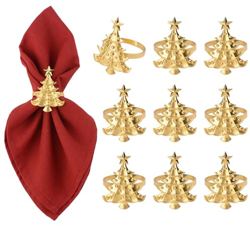 URROMA Serviettenringe für Weihnachten, goldfarben, Weihnachtsbaum-Serviettenhalter, Metall, Winter, Haushalt, Serviettenschnalle für Urlaub, Tischdekoration, Weihnachten, Party, 10 Stück