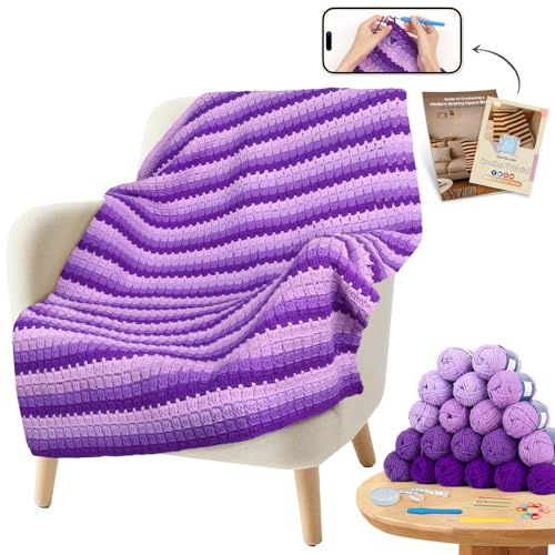 Kit di Uncinetto Reessy, Kit per Coperta all'Uncinetto con Tutorial Video Passo-Passo, Filato e Accessori per Uncinetto Sufficenti, Kit di Uncinetto per Principianti Adulti per Imparare a Creare una