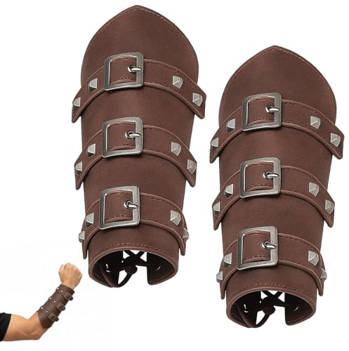 Qnvyw Mittelalter Armschienen Set - Wikinger Armschienen aus Leder & Metall für Cosplay, LARP & Mittelalter Kostüme, Viking Arm Schützer 2-tlg