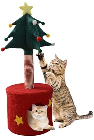 Yongmcxhhj Árbol De Navidad para Gatos,Centro De Actividades para Gatos En Interior Navideño - Cama Suave Rascador para Mascotas Hogar Interior Exterior