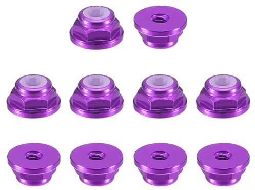 QUARKZMAN Aluminium Flansch Nylon Sicherungsmutter 10 Stück Flanschmuttern - M2 x 0.4mm Selbstsichernde Mutter Anodisiertes Metallmuttern Für Befestigungselemente (Lila)
